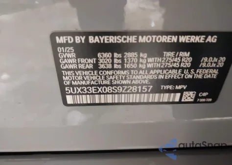 2025 BMW X6 xDrive40I z USA, uszkodzony, nr VIN 5UX33EX08S9Z28157